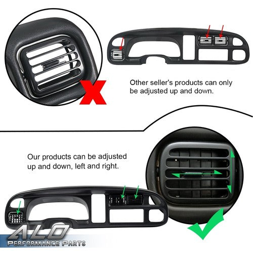 Solid Spare A/C Heater Dash Bezel Vents Fit For 98-02 Dodge Ram 1500 2500 3500 Dashboard