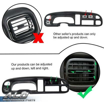 Solid Spare A/C Heater Dash Bezel Vents Fit For 98-02 Dodge Ram 1500 2500 3500 Dashboard