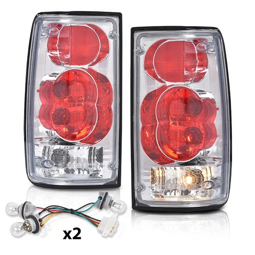 Solid Spare Fit For 1989-1995 Toyota Pickup Red/Chrome Tail Lights Brake Lamps Left+Right