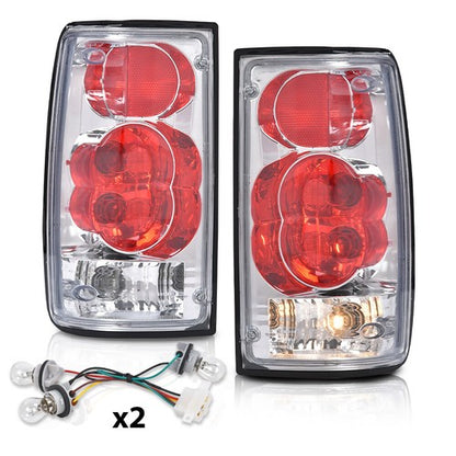 Solid Spare Fit For 1989-1995 Toyota Pickup Red/Chrome Tail Lights Brake Lamps Left+Right