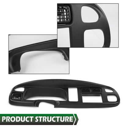 Solid Spare Fit For 1998-2002 Dodge Ram 1500 2500 3500 Double Din Dashboard Bezel w/ Vents