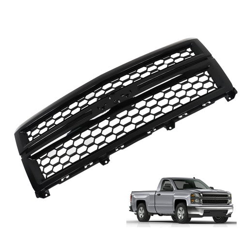 Solid Spare Black Plastic For Chevrolet Silverado 1500 2014-2015 Front Upper Grille Gloss