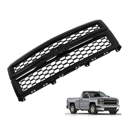 Solid Spare Black Plastic For Chevrolet Silverado 1500 2014-2015 Front Upper Grille Gloss