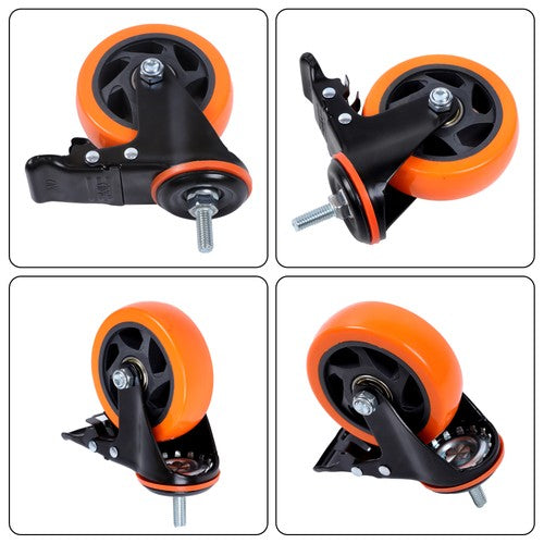 Solid Spare 4Pcs 4" Threaded Stem Caster Wheels with Brake (Stem Diameter 3/8", Length 1")