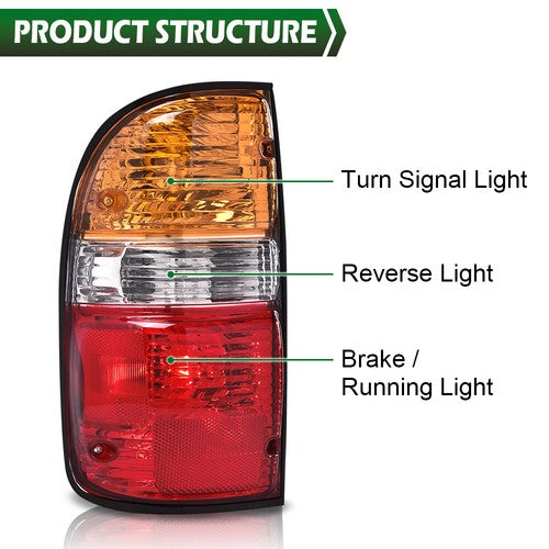 Solid Spare Pair Tail Lights Brake Lamps Assembly w/ Bulbs Fit For 2001-2004 Toyota Tacoma