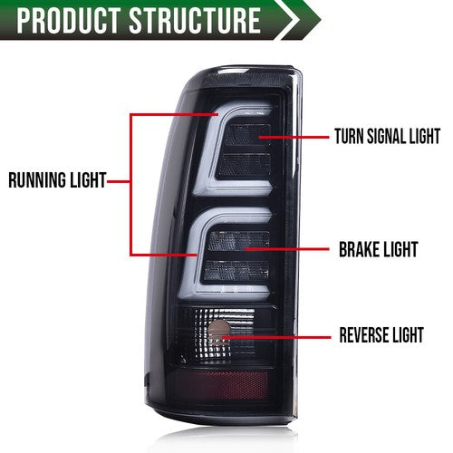 Solid Spare Fit For 99-02 Chevy Silverado 1500/99-06 GMC Sierra LED Tube Tail Lights Smoke