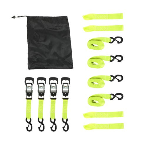 Solid Spare 4-Pack 1.6"x15' Green Ratchet Straps Kit 5,208lb Break Strength w/Safety S Hooks