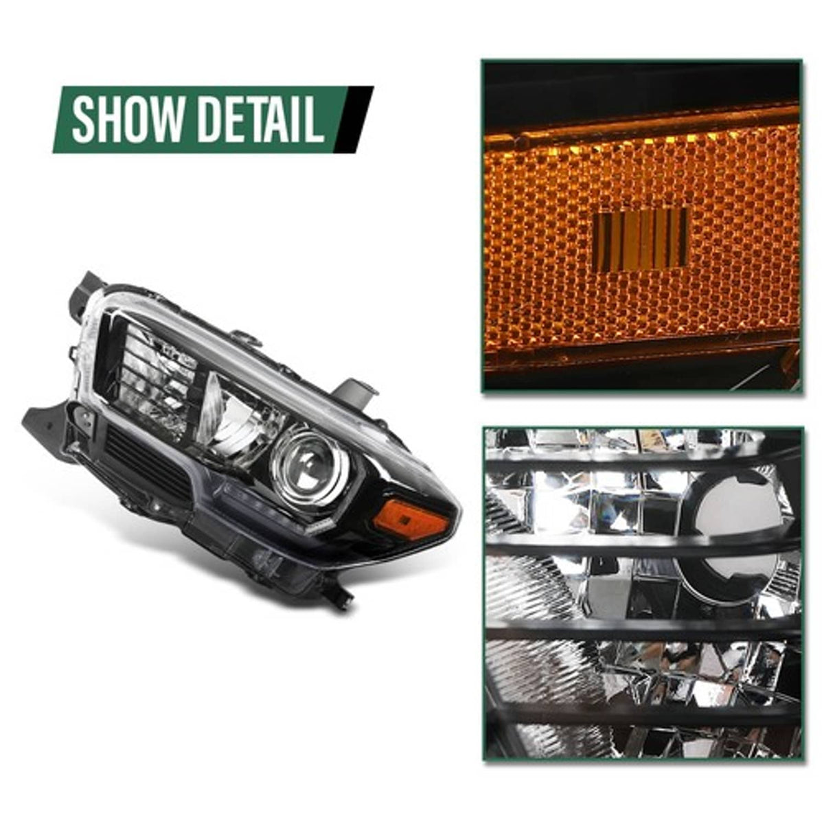 Solid Spare Headlights Headlamps Assembly Black w/ LED DRL Fit For 2016-2022 Toyota Tacoma