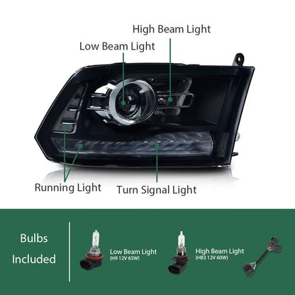 Solid Spare LED DRL Projector Headlights w/ Harness Fit For 09-18 Ram 1500 2500 3500 Smoke