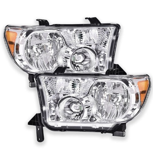 Solid Spare For 2007-2013 Toyota Tundra 2008-2017 Sequoia Chrome Headlights Assembly LH+RH