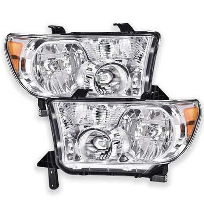Solid Spare For 2007-2013 Toyota Tundra 2008-2017 Sequoia Chrome Headlights Assembly LH+RH