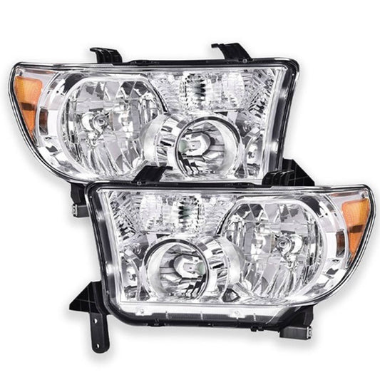 Solid Spare For 2007-2013 Toyota Tundra 2008-2017 Sequoia Chrome Headlights Assembly LH+RH