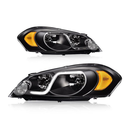 Solid Spare Fit For 06-16 Chevy Impala/Monte Carlo LED DRL Black Headlights Left+Right