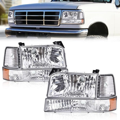 Solid Spare Amber Corner Bumper Lamps Headlights Chrome Fit For 1992-1996 Ford F-150 Bronco