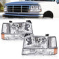 Solid Spare Amber Corner Bumper Lamps Headlights Chrome Fit For 1992-1996 Ford F-150 Bronco