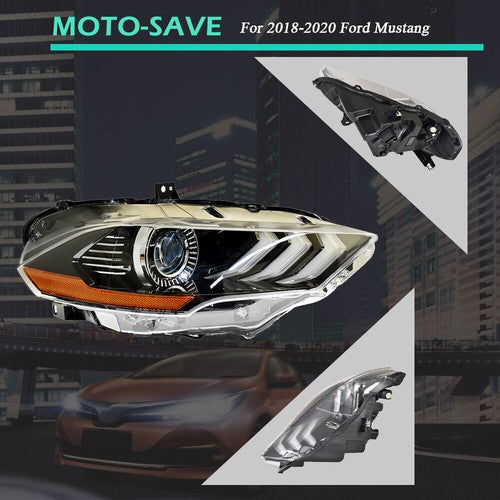 Solid Spare Black Headlight LED DRL Projector Lamp Right Side Fit For Ford Mustang 2018-2020