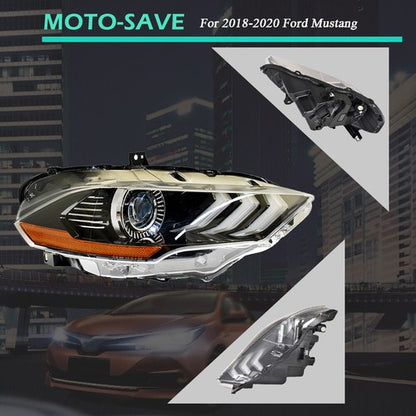 Solid Spare Black Headlight LED DRL Projector Lamp Right Side Fit For Ford Mustang 2018-2020