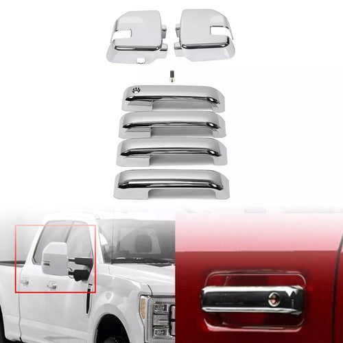 Solid Spare Full Chrome Mirror+ Handle Cover For Ford F250 F350/450/550 Super Duty 2017-2022