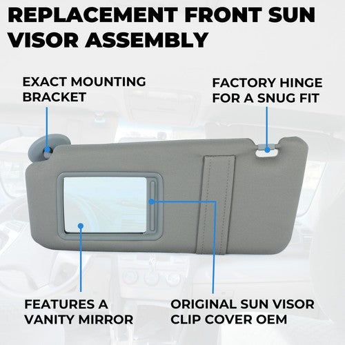 Solid Spare For Toyota Camry 2007-2011 Gray Car Sun Visor Pair Left & Right Side W/ Sunroof