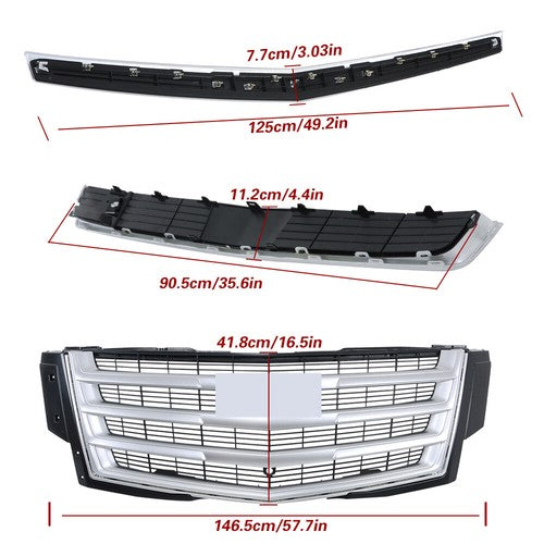 Solid Spare Upper Grille With Hood Molding And Lower Face Bar For Cadillac Escalade 15-20