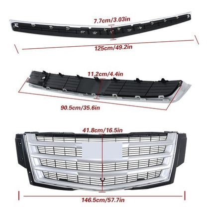 Solid Spare Upper Grille With Hood Molding And Lower Face Bar For Cadillac Escalade 15-20