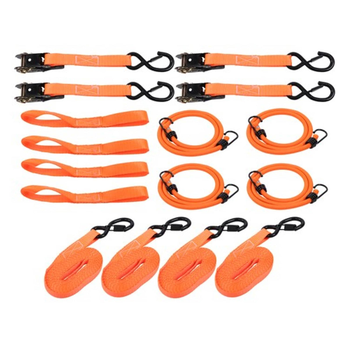 Solid Spare Ratchet Strap*4 Orange Polyester Fracture Strength 2200lbs 1in*15ft with S Hooks