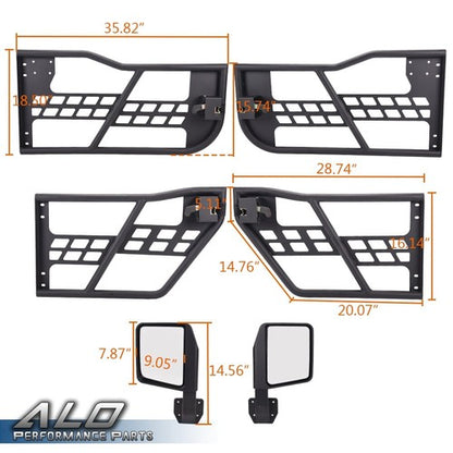 Solid Spare Fit For 07-18 Jeep Wrangler JK 4 Door Iron Tube Doors & Side View Mirrors Black