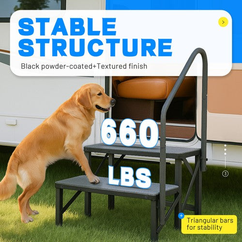 Solid Spare 2 Steps Ladder RV Step 660Lbs w/Handrail For Trailer Travel Camper Home Stairs
