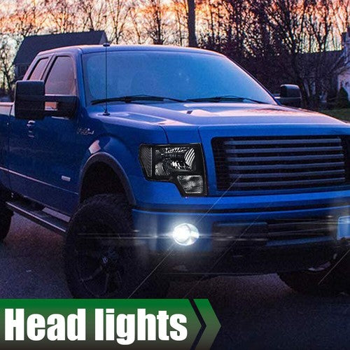 Solid Spare Fit For 2009-2014 Ford F150 F-150 Pickup Smoke Lens Black Headlights Lamps