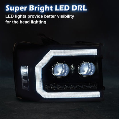 Solid Spare Fit For 07-2013 GMC Sierra 1500 2500HD LED DRL Tube Projector Smoked Headlights