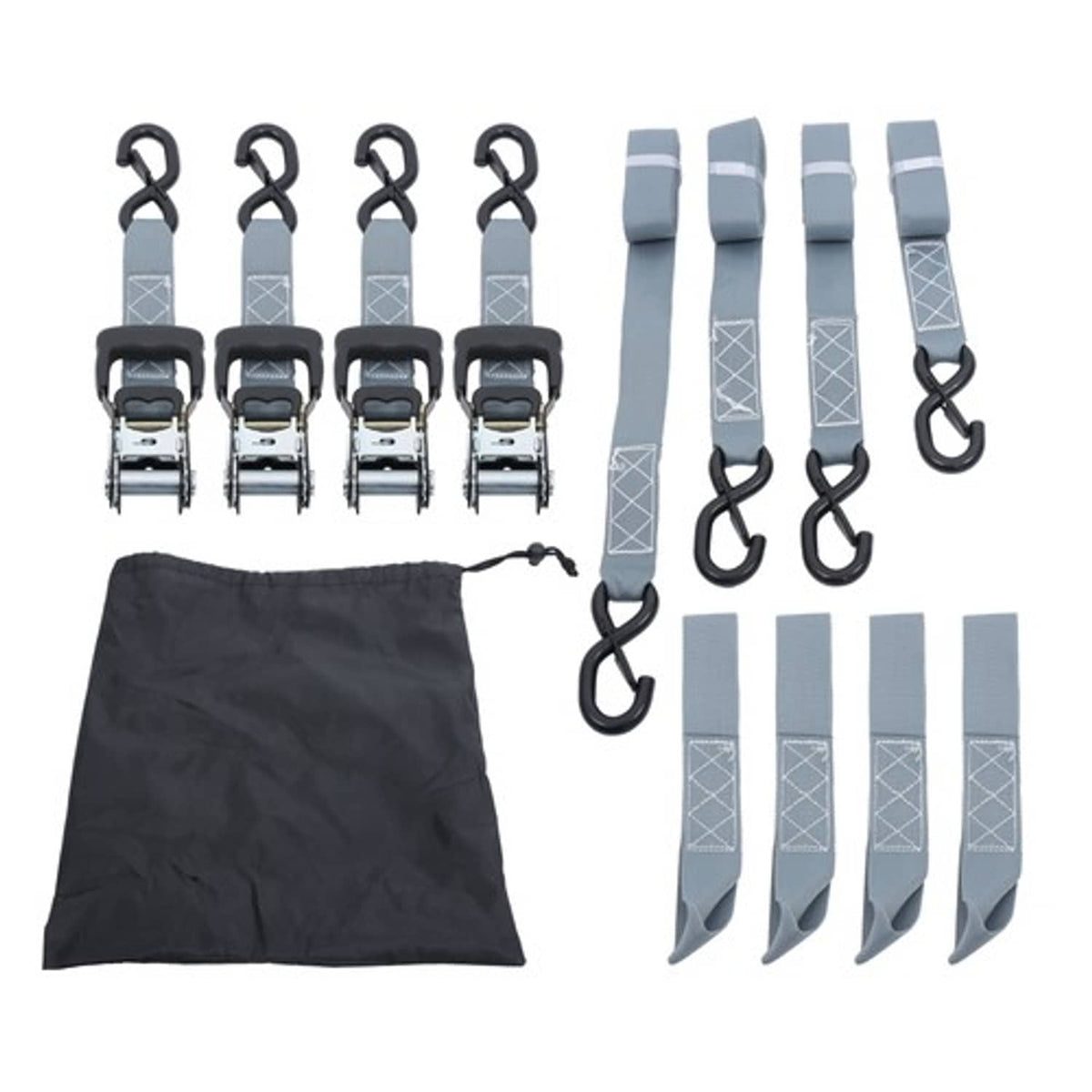 Solid Spare Ratchet Strap*4 Steel+Polyester Gray Fracture Strength 5208lbs 1.6in*8ft S Hooks