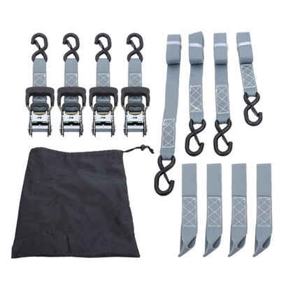 Solid Spare Ratchet Strap*4 Steel+Polyester Gray Fracture Strength 5208lbs 1.6in*8ft S Hooks