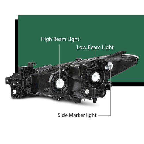 Solid Spare Fit For 2014-2016 Mazda 3 Clear/Black Projector Headlights Assembly Left+Right