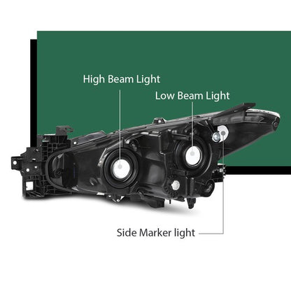 Solid Spare Fit For 2014-2016 Mazda 3 Clear/Black Projector Headlights Assembly Left+Right