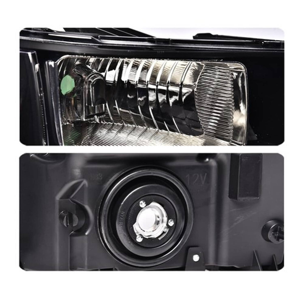 Solid Spare Fit For 2007-2014 GMC Sierra 1500 2500 3500 Black/Clear Headlight Head Lamps