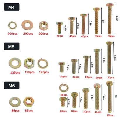 Solid Spare 1640Pack M4 M5 M6 Stainless Steel Nuts Flat and Bolts & Lock Washers Sorting Kit