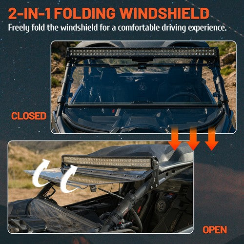 Solid Spare 2-IN-1 Flip Front Clear Windshield W/Hardware For Can-Am Maverick X3 2017-2025