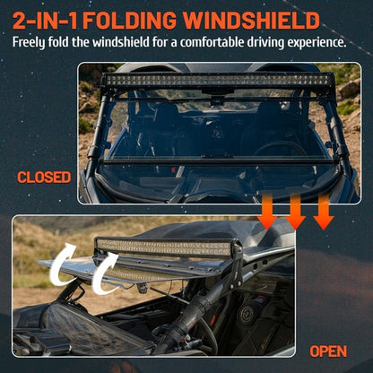 Solid Spare 2-IN-1 Flip Front Clear Windshield W/Hardware For Can-Am Maverick X3 2017-2025