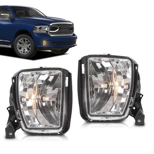 Solid Spare Fit For 2013-2018 Dodge Ram 1500 Clear Fog Lights Lamps W/ Bulbs Left+Right