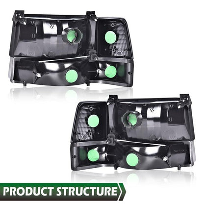 Solid Spare Fits 92-96 Bronco F150 F250 F350 Clear Headlights + Corner + Bumper Signal Lamps