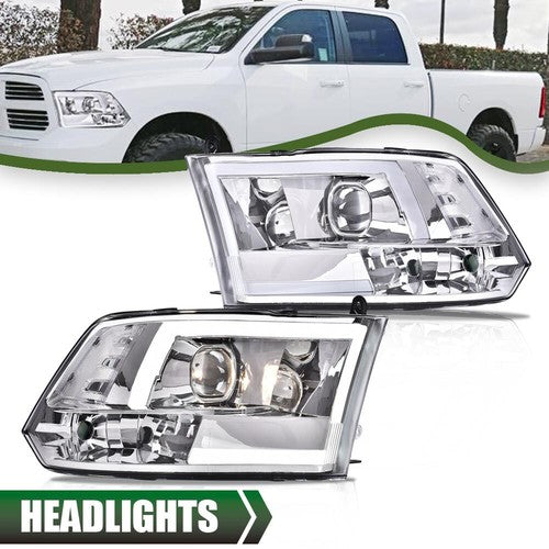 Solid Spare Fit For 2009-2018 Dodge Ram 1500 2500 3500 LED DRL Projector Headlights Chrome