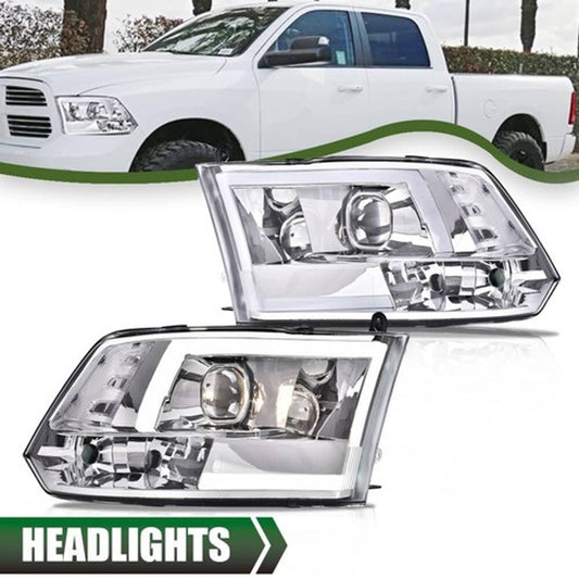 Solid Spare Fit For 2009-2018 Dodge Ram 1500 2500 3500 LED DRL Projector Headlights Chrome