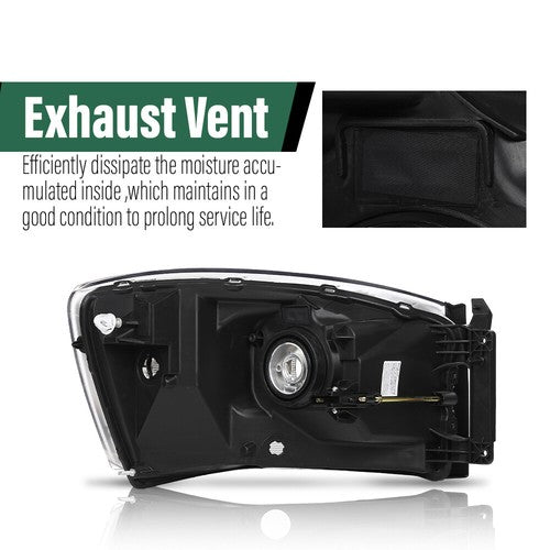 Solid Spare Fit For 06-2008 Dodge Ram 1500/06-09 Ram 2500 3500 Amber Chrome Headlight Left