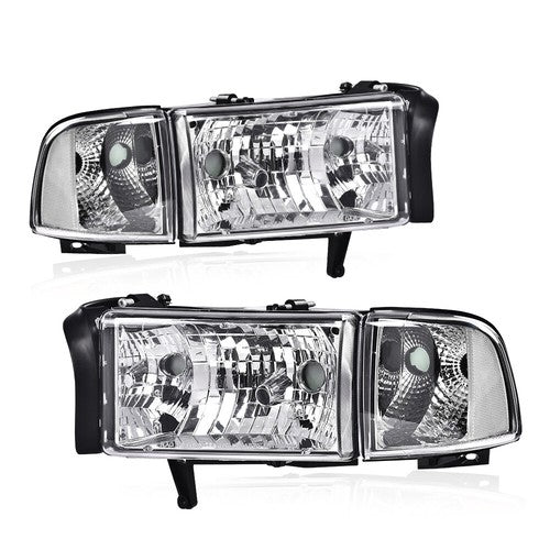 Solid Spare Clear Corner Chrome Headlights Assembly Fit For 94-02 Dodge Ram 1500 2500 3500