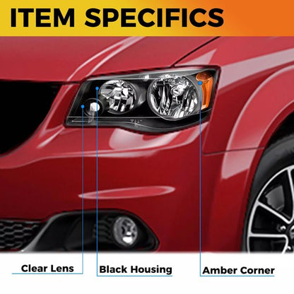 Solid Spare 2Pcs Headlights For 2011-20 Dodge Grand Caravan 2008-16 Chrysler Town & Country