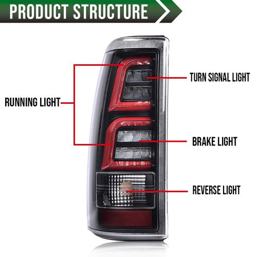 Solid Spare Black LED Tail Lights Fit for 99-06 Chevy Silverado 99-02 GMC Sierra 1500 2500