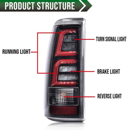 Solid Spare Black LED Tail Lights Fit for 99-06 Chevy Silverado 99-02 GMC Sierra 1500 2500