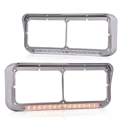 Solid Spare Headlight Bezel w/ LED Light Strip Fit For Peterbilt Freightliner Kenworth Truck