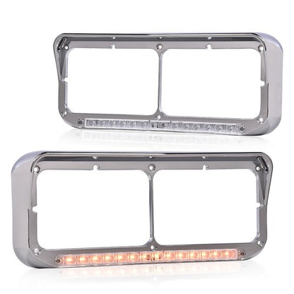 Solid Spare Headlight Bezel w/ LED Light Strip Fit For Peterbilt Freightliner Kenworth Truck