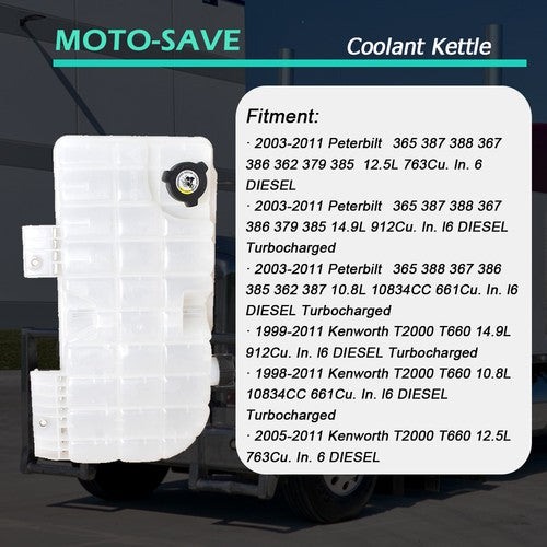 Solid Spare Fit For 08-11 Peterbilt 365 Coolant Reservoir Tank W/Cap & Sensor AM-2804282367